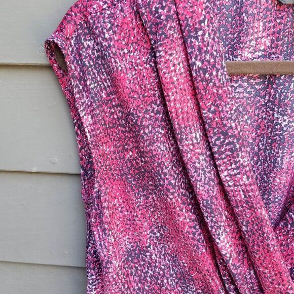 Daisy Fuentes Red Print Faux Wrap Sheer Dress Size Small - Picture 5 of 9